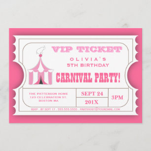Circus Carnival Birthday Party Ticket Invitation