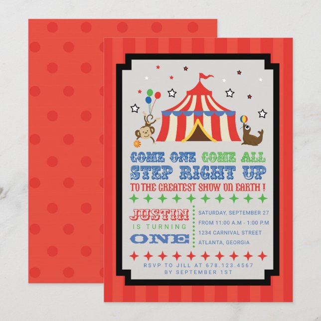Circus Carnival Birthday Party Ticket Invitation (Front/Back)