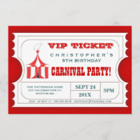 Circus Carnival Birthday Party Ticket Invitation