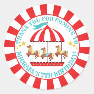 Circus Carnival Birthday Round Label Sticker