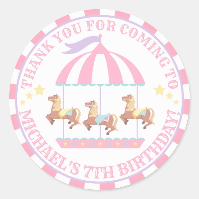 Circus Carnival Birthday Thank You Round Label (Front)
