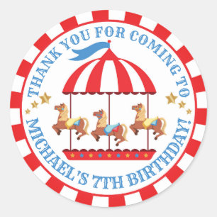 Circus Carnival Birthday Thank You Round Label