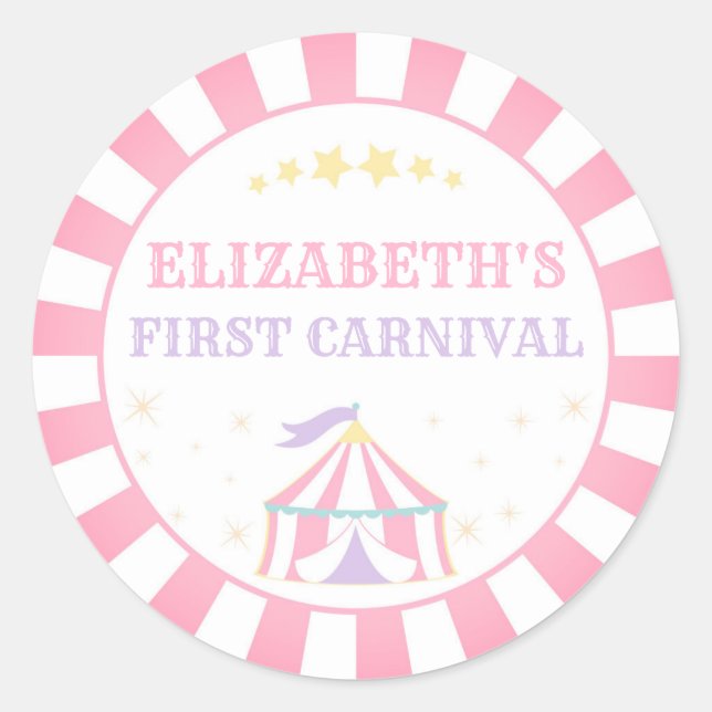 Circus Carnival Birthday Thank You Round Label (Front)