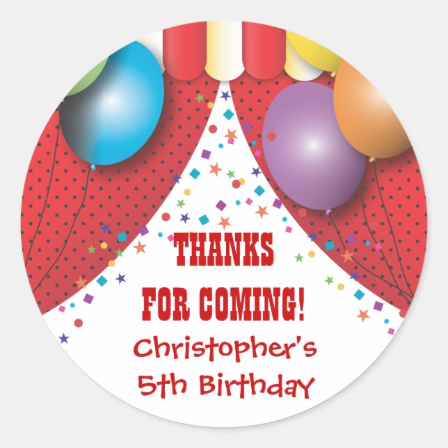 Circus Carnival Birthday Thank You Sticker (Front)