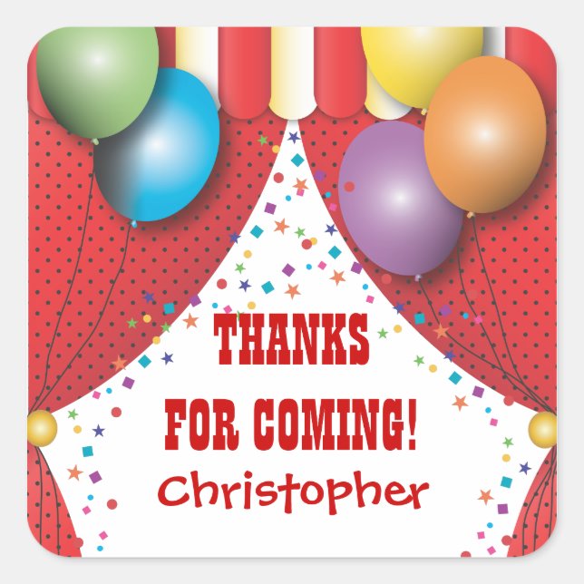 Circus Carnival Birthday Thank You Sticker (Front)