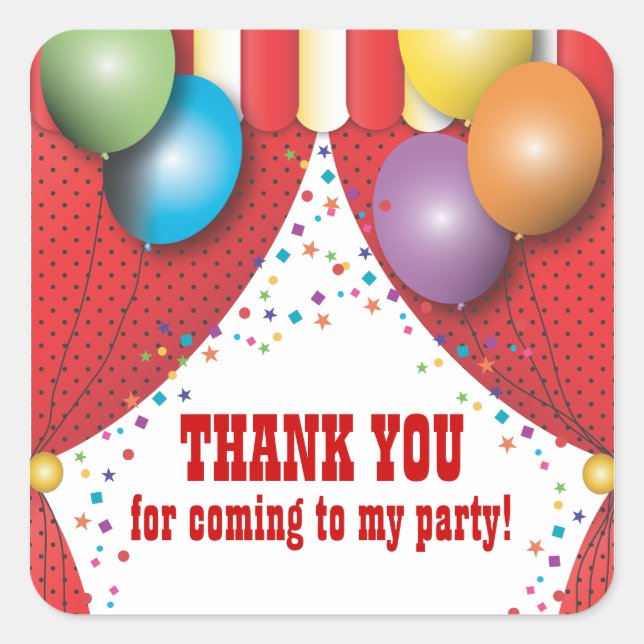 Circus Carnival Birthday Thank You Sticker (Front)