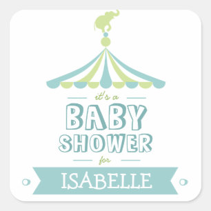 Circus Carnival Blue Green Baby Shower Sticker