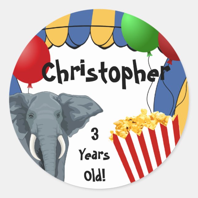 Circus Carnival Custom Birthday Classic Round Sticker (Front)