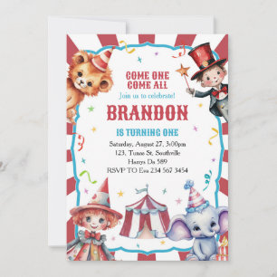 Circus Carnival Festival 1st Birthday Invitation
