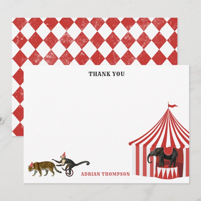 Circus Carnival Festival Animals Big Top Kids Thank You Card (Front/Back)