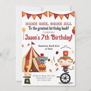 Circus Carnival Festival Animals Birthday  Invitation