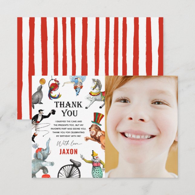 Circus Carnival Festival Show Kid Birthday  Thank You Card (Front/Back)
