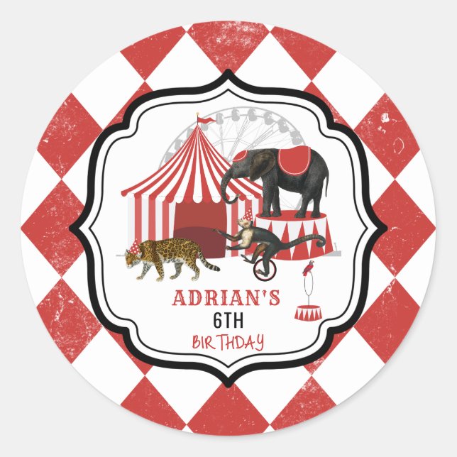 Circus Carnival Festival Theme Big Top Birthday Classic Round Sticker (Front)