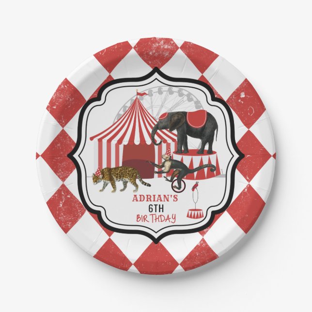 Circus Carnival Festival Theme Big Top Birthday Paper Plate (Front)