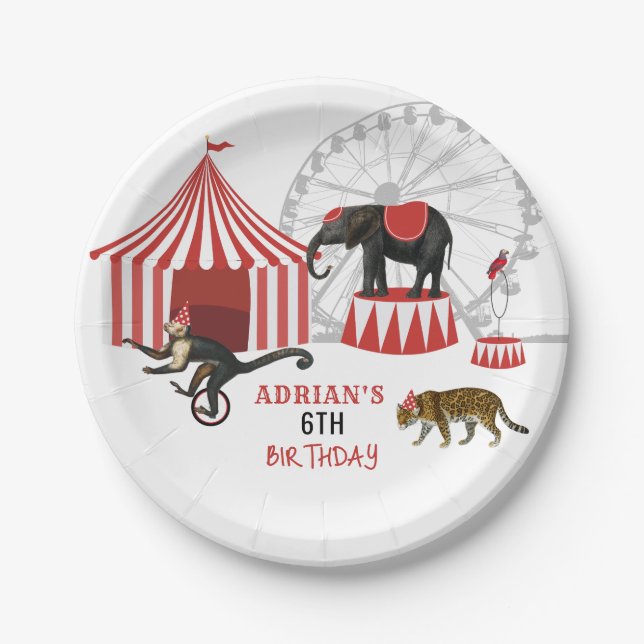 Circus Carnival Festival Theme Big Top Birthday Paper Plate (Front)
