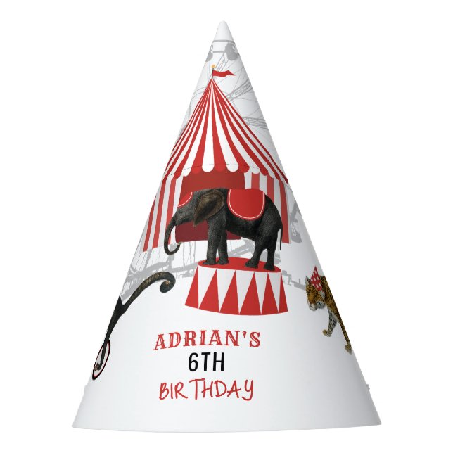 Circus Carnival Festival Theme Big Top Birthday Party Hat (Front)