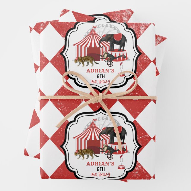 Circus Carnival Festival Theme Big Top Birthday Wrapping Paper Sheet (In situ)