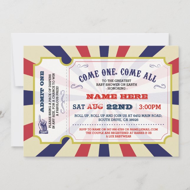 Circus Carnival Gender Reveal Baby Shower Invite (Front)