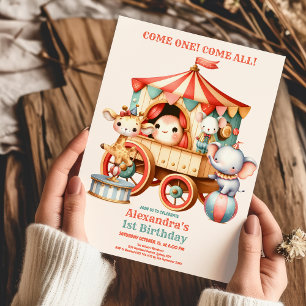 Circus Carnival Girls 1st Birthday Invitation