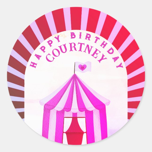 Circus Carnival Girls Birthday Classic Round Sticker (Front)
