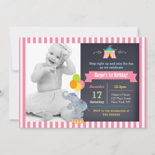 Circus Carnival Girls Birthday Invitations (Front)