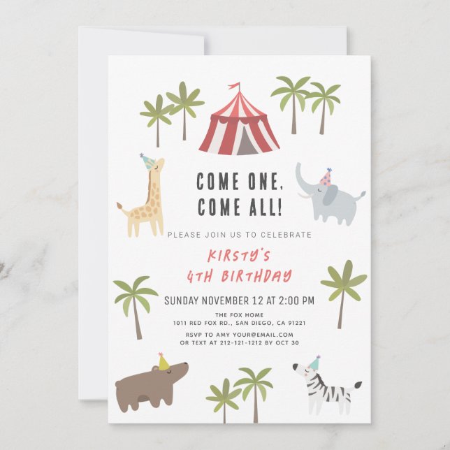 Circus Carnival Party Animals Kids Birthday Invitation (Front)