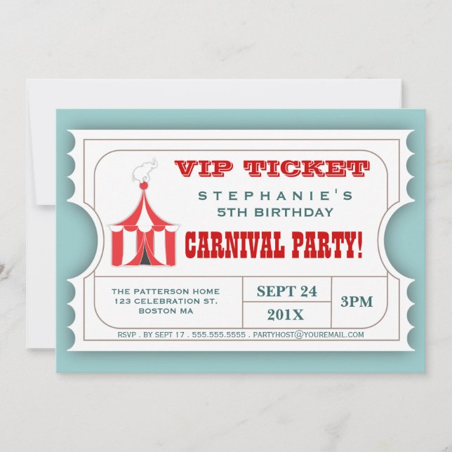 Circus Carnival Party Ticket Admission Invitation (Front)