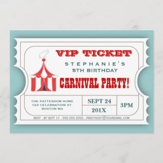Circus Carnival Party Ticket Admission Invitation