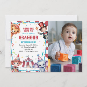 Circus Carnival Photo 1st Birthday Invitation