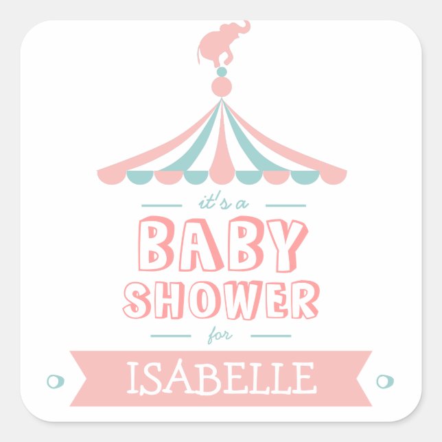 Circus Carnival Pink Teal Baby Shower Sticker (Front)