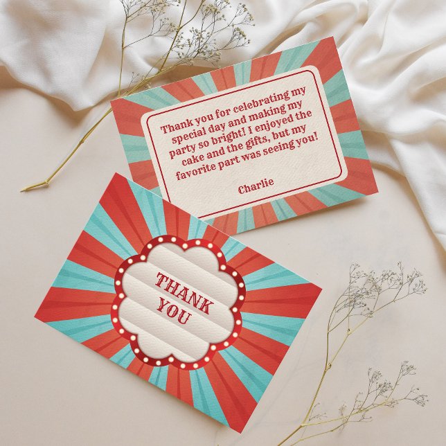Circus Carnival Red Blue White Birthday Thank You Card (Thank you Birthday Cards)