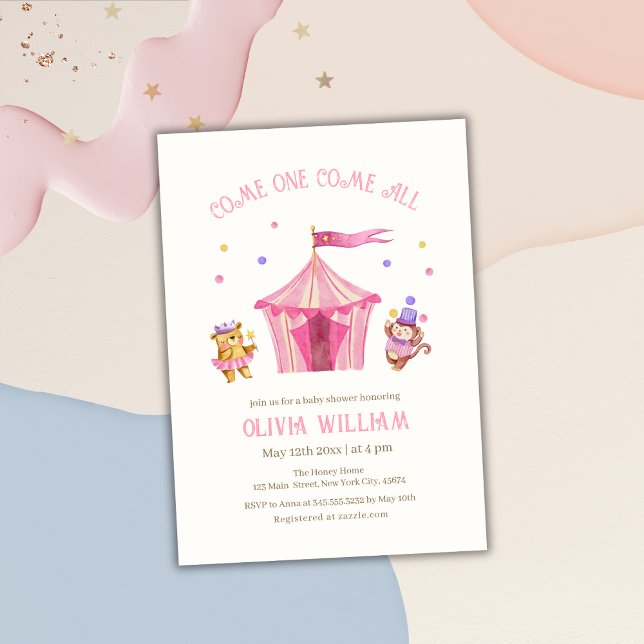 Circus Carnival Teddy Bear Monkey Baby Shower  Invitation (Circus Carnival Teddy Bear Monkey Baby Shower Invitation)