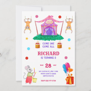 Circus Carnival Theme Colourful Birthday Party Invitation