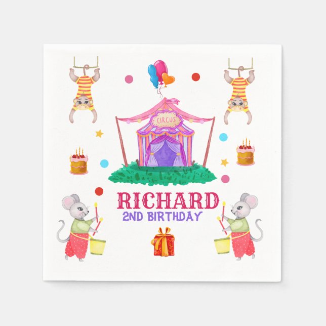 Circus Carnival Theme Colourful Birthday Party Napkin (Front)