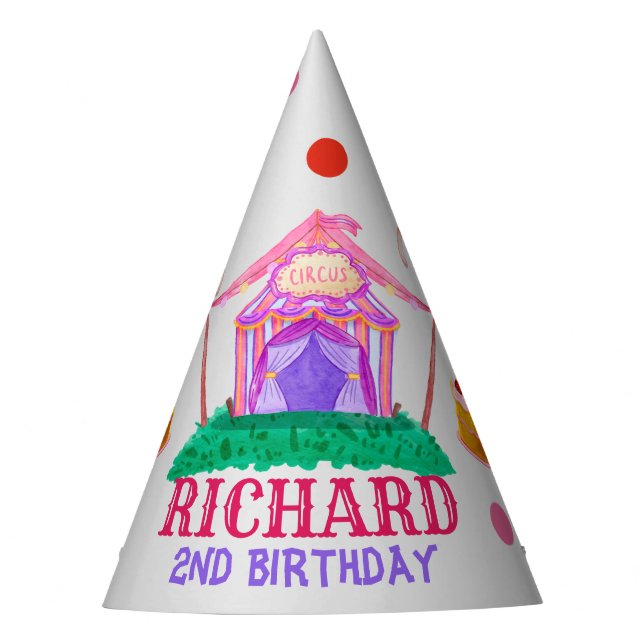 Circus Carnival Theme Colourful Birthday Party Party Hat (Front)