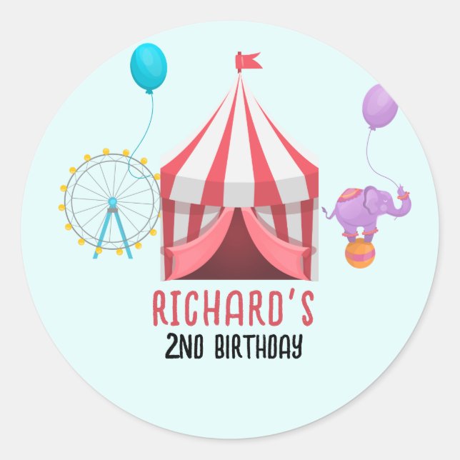 Circus Carnival Theme Kid's Birthday Party Classic Round Sticker (Front)