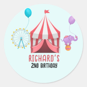 Circus Carnival Theme Kid's Birthday Party Classic Round Sticker