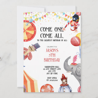 Circus/Carnival Themed Kids Party Invitations