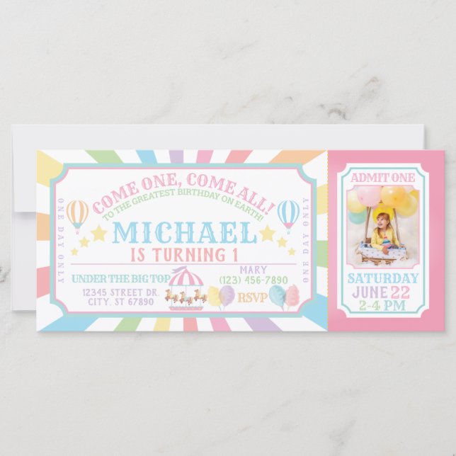 Circus Carnival Ticket Birthday Invitation  (Front)
