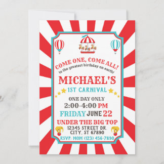 Circus Carnival Ticket Birthday Invitation