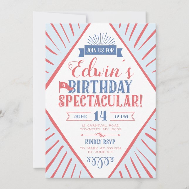 Circus Carnival Typographic Birthday Spectacular Invitation (Front)