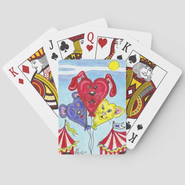 Circus Cat, Dog, Mouse Cartoon Balloon Art Playing Cards (Back)