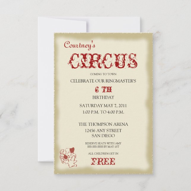 Circus Childrens Birthday Party Invitation (Front)