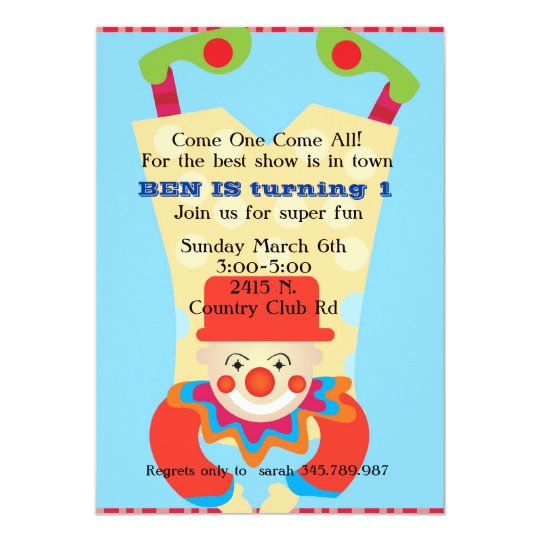Circus Clow upside down birthday invitation