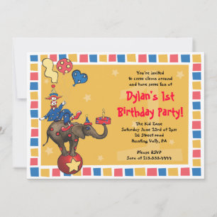 Circus Clown 1st Happy Birthday -Discount for Sari Invitation