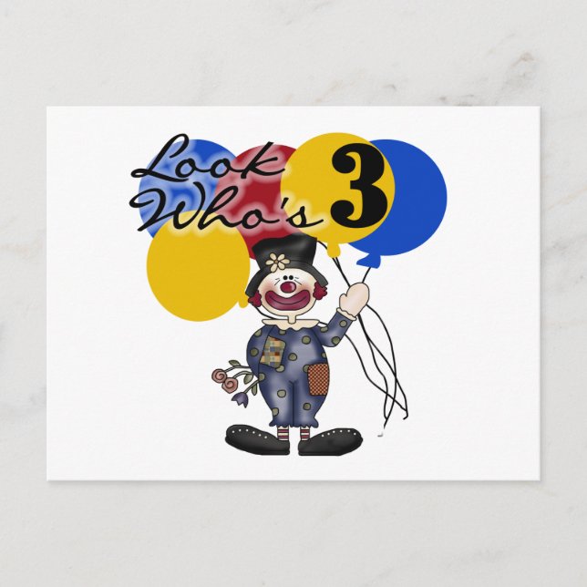 Circus Clown 3rd Birthday Tshirts and Gifts Postcard (Front)