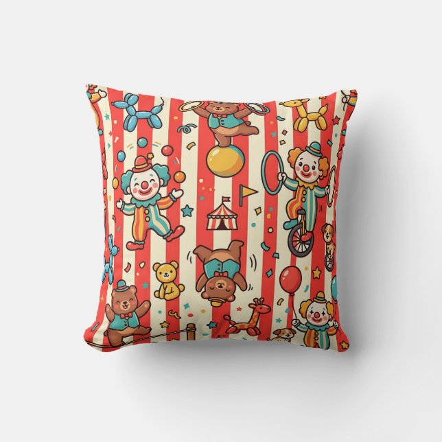 Circus Clown Balloon Pattern Throw Pillow (Front)