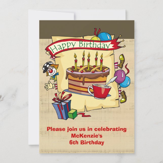 Circus Clown Birthday Party Invitations (Front)
