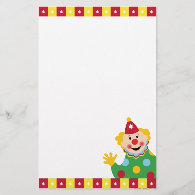 Circus Clown with Stars Stationery (Front)