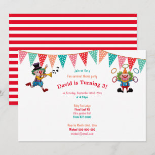 Circus clowns colourful carnival bunting kids pro invitation